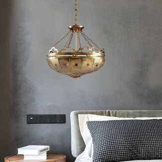 ZOWALA - Moroccan Gold Metal Bowl Pendant Chandelier Image - 3