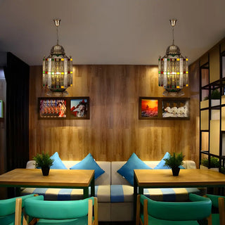 ZOWALA - Art Deco Moroccan Restaurant Color Glass Lantern Chandelier Image - 1