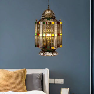 ZOWALA - Art Deco Moroccan Restaurant Color Glass Lantern Chandelier Image - 2