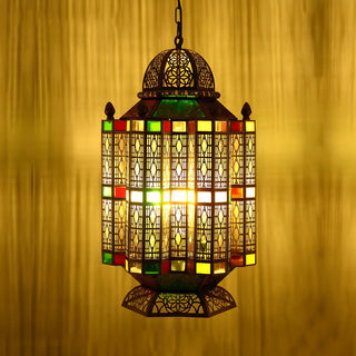 ZOWALA - Art Deco Moroccan Restaurant Color Glass Lantern Chandelier Image - 3