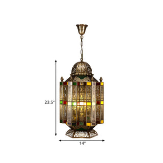 ZOWALA - Art Deco Moroccan Restaurant Color Glass Lantern Chandelier Image - 5