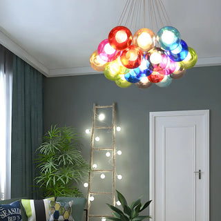 Multicolor Glass Bubble Dining Room Haning Chandelier Zawala Image - 1
