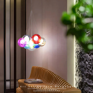 Multicolor Glass Bubble Dining Room Haning Chandelier Zawala Image - 3