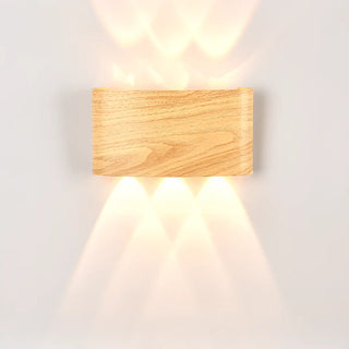Natural Outdoor Wood Rectangular Up Down Wall Sconce Image - 3