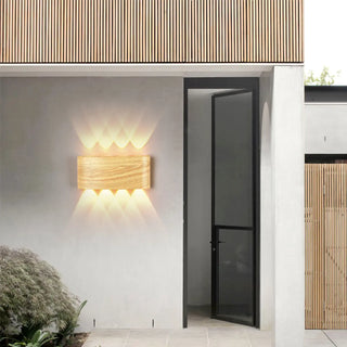 Natural Outdoor Wood Rectangular Up Down Wall Sconce Image - 4