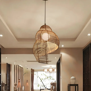 Natural Dining Room Rattan Conch Shaped Pendant Light Zawala Image - 1