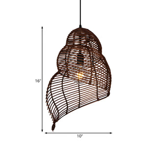 Natural Dining Room Rattan Conch Shaped Pendant Light Zawala Image - 10