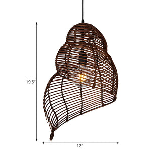 Natural Dining Room Rattan Conch Shaped Pendant Light Zawala Image - 11