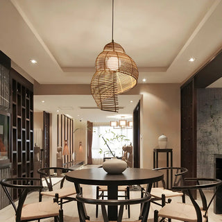 Natural Dining Room Rattan Conch Shaped Pendant Light Zawala Image - 4