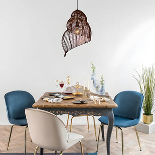 Natural Dining Room Rattan Conch Shaped Pendant Light Zawala Image - 5