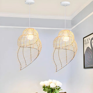 Natural Dining Room Rattan Conch Shaped Pendant Light Zawala Image - 6