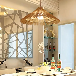 ZOWALA - Oriental Cone Rattan Dining Room Wood Pendant Light Image - 1