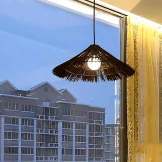 ZOWALA - Oriental Cone Rattan Dining Room Wood Pendant Light Image - 2