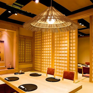 ZOWALA - Oriental Cone Rattan Dining Room Wood Pendant Light Image - 3