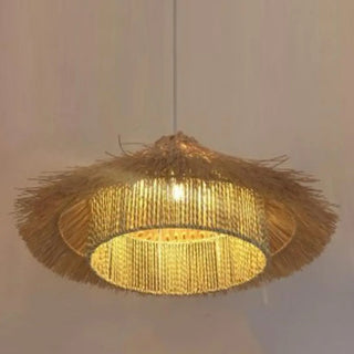 ZOWALA - Oriental Cone Rattan Dining Room Wood Pendant Light Image - 9