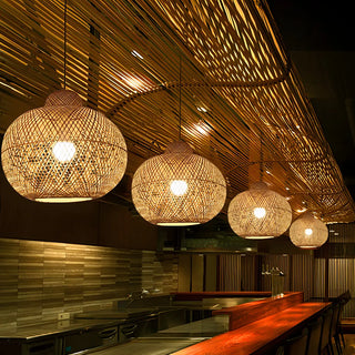 Natural Woven Rattan Globe Lantern Restaurant Pendant Light Zawala Image - 1