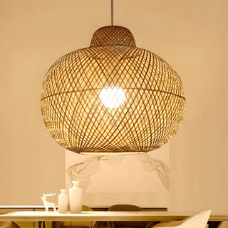 Natural Woven Rattan Globe Lantern Restaurant Pendant Light Zawala Image - 2