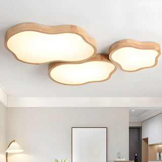 Natural Wood Cloud-Shaped LED Flush Mount Light 3-Light Zawala Image - 1