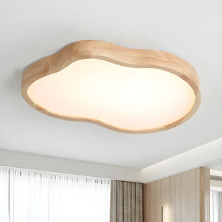 Natural Wood Cloud-Shaped LED Flush Mount Light 3-Light Zawala Image - 2