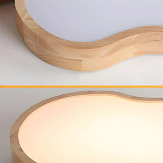 Natural Wood Cloud-Shaped LED Flush Mount Light 3-Light Zawala Image - 3