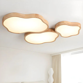 Natural Wood Cloud-Shaped LED Flush Mount Light 3-Light Zawala Image - 4