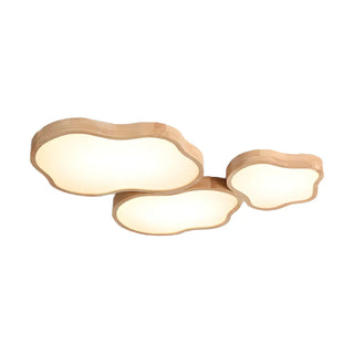 Natural Wood Cloud-Shaped LED Flush Mount Light 3-Light Zawala Image - 7