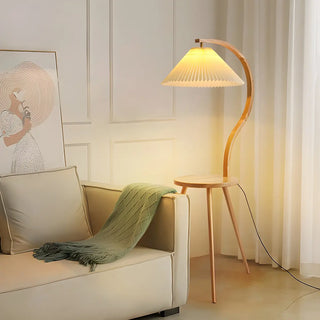 Natural Cone Wooden Floor Lamp with Side Table Zawala Image - 1