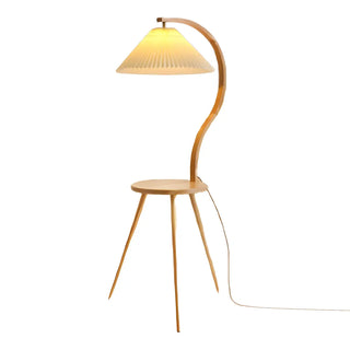 Natural Cone Wooden Floor Lamp with Side Table Zawala Image - 12