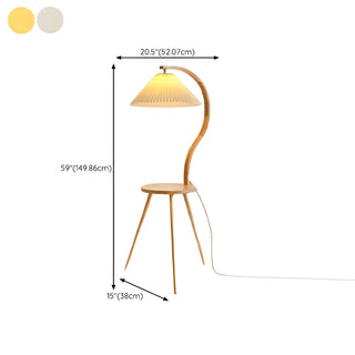 Natural Cone Wooden Floor Lamp with Side Table Zawala #size