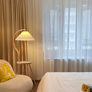 Natural Cone Wooden Floor Lamp with Side Table Zawala Image - 4