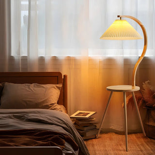 Natural Cone Wooden Floor Lamp with Side Table Zawala Image - 5