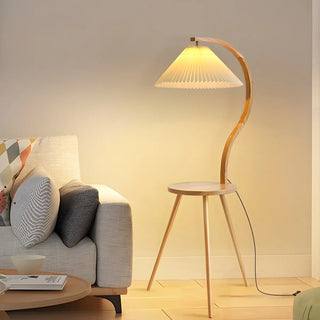 Natural Cone Wooden Floor Lamp with Side Table Zawala Image - 6
