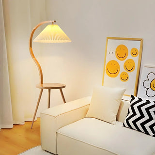 Natural Cone Wooden Floor Lamp with Side Table Zawala Image - 8