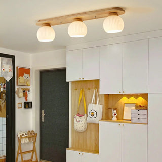 ZOWALA - Natural Wooden Dome Glass Flush Mount Light 3-Light Image - 1