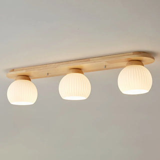 ZOWALA - Natural Wooden Dome Glass Flush Mount Light 3-Light Image - 10