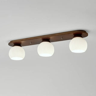 ZOWALA - Natural Wooden Dome Glass Flush Mount Light 3-Light Image - 11