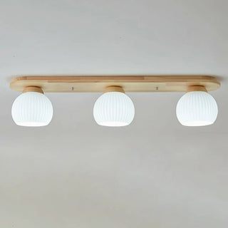 ZOWALA - Natural Wooden Dome Glass Flush Mount Light 3-Light Image - 13
