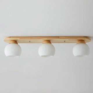 ZOWALA - Natural Wooden Dome Glass Flush Mount Light 3-Light Image - 14