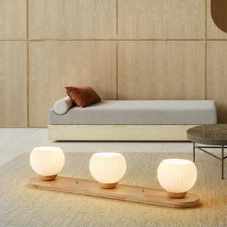 ZOWALA - Natural Wooden Dome Glass Flush Mount Light 3-Light Image - 15