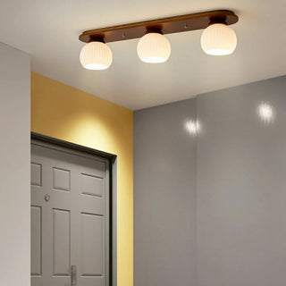 ZOWALA - Natural Wooden Dome Glass Flush Mount Light 3-Light Image - 2