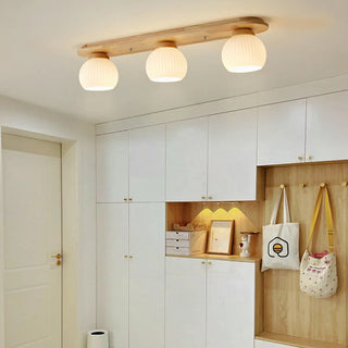 ZOWALA - Natural Wooden Dome Glass Flush Mount Light 3-Light Image - 3