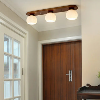 ZOWALA - Natural Wooden Dome Glass Flush Mount Light 3-Light Image - 4