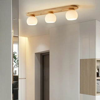 ZOWALA - Natural Wooden Dome Glass Flush Mount Light 3-Light Image - 5