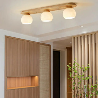 ZOWALA - Natural Wooden Dome Glass Flush Mount Light 3-Light Image - 6