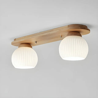 ZOWALA - Natural Wooden Dome Glass Flush Mount Light 3-Light Image - 7