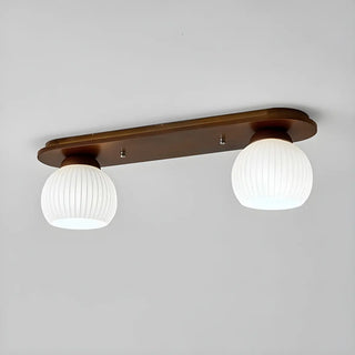 ZOWALA - Natural Wooden Dome Glass Flush Mount Light 3-Light Image - 8