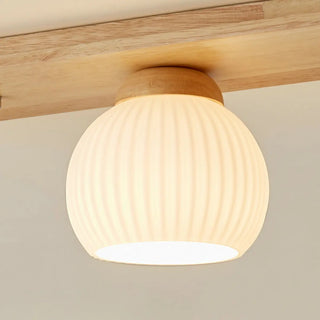 ZOWALA - Natural Wooden Dome Glass Flush Mount Light 3-Light Image - 9