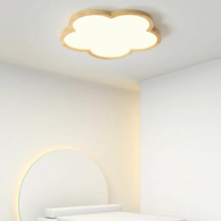 Natural Wooden Flower-Shaped Flush Mount Ceiling Light Zawala Image - 2