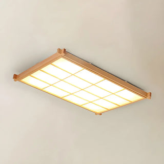 Living Room Wood Rectangle Grid LED Flush Mount Light Zawala Image - 10