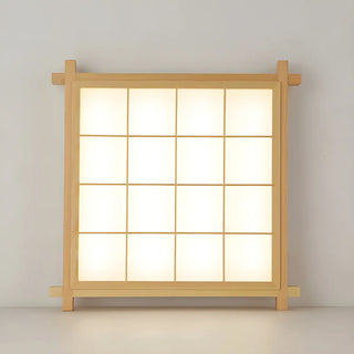 Living Room Wood Rectangle Grid LED Flush Mount Light Zawala Image - 12